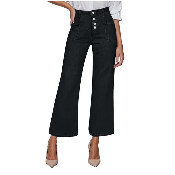 Women's Wide Leg Jeans High Waisted Stretchy Straight Leg Jeans Buttoned Loose Denim Pants with Pocket Trendy Casual Denim Pant Elastic Waist Jean 2026 Spring Summer Outfits