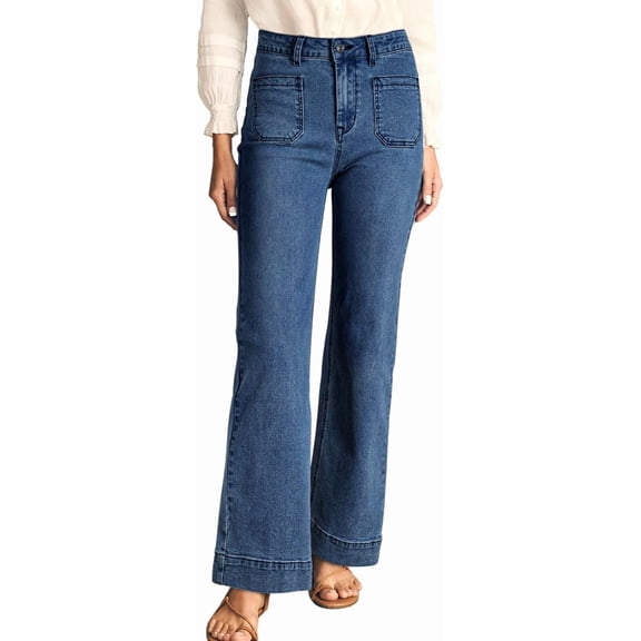 Women's Wide Leg Jeans High Waisted Stretchy Straight Leg Jeans Loose Trendy Denim Pants with Pocket