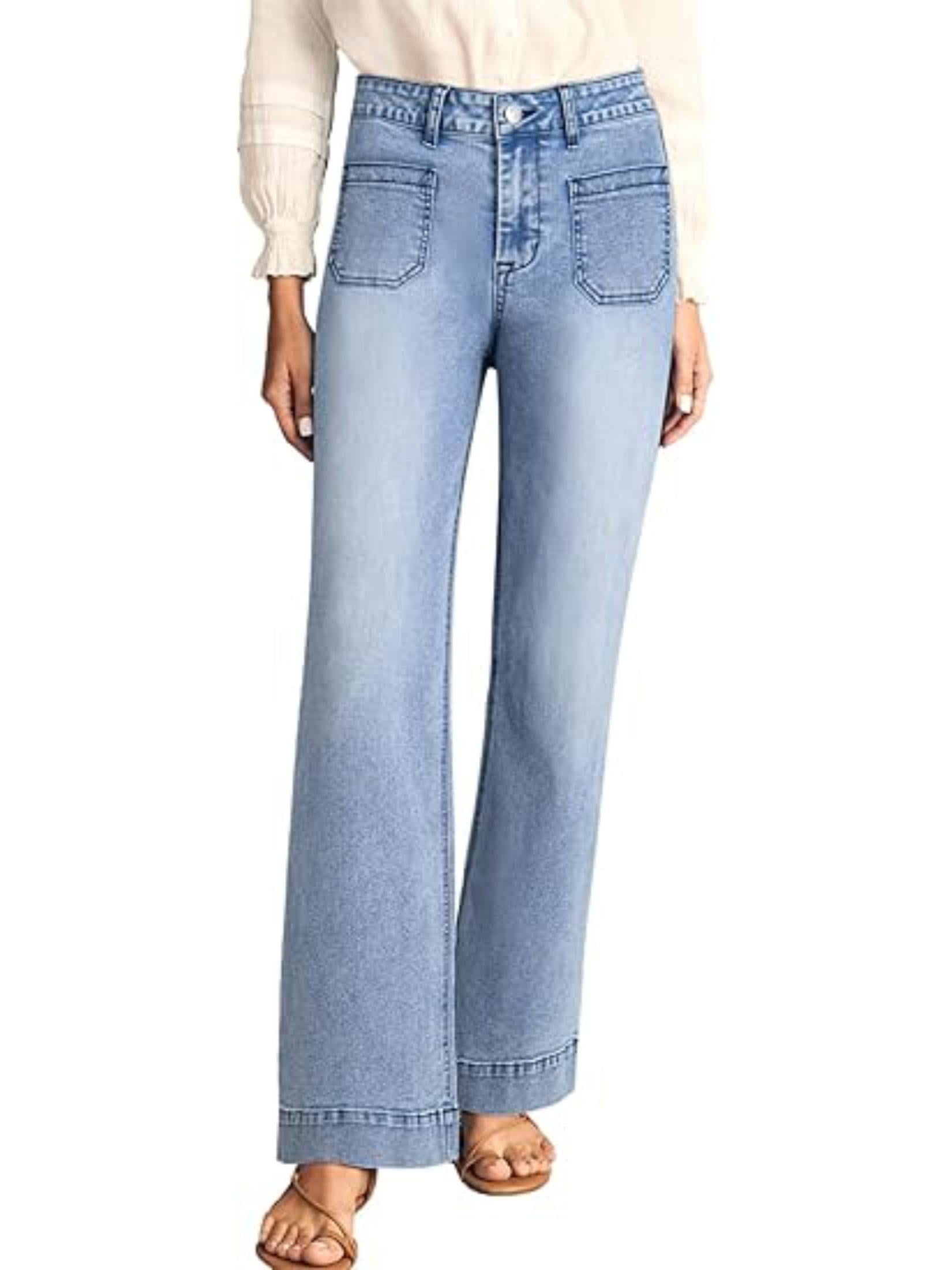 Fashion High Waist Wide Leg Demin Pants Raw Hem Straight Plus Size Women's Jeans