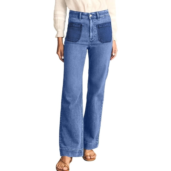 Women's Wide Leg Jeans High Waisted Stretchy Straight Leg Jeans Loose Trendy Denim Pants with Pocket