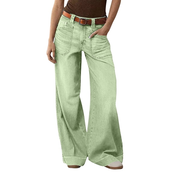 Women's Wide Leg Jeans High Waisted Stretchy Straight Leg Jeans Solid Color Loose Trendy Denim Pants