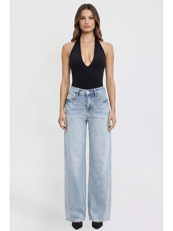 Women's Wide Leg Jeans with Seam Detail