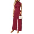 thumbnail image 1 of Women's Wide Leg Jumpsuit Mock Neck Cap Sleeve Elegant Dressy Casual Outfit, 1 of 6