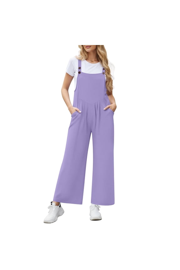 Women's Wide Leg Jumpsuit Sleeveless Casual Loose Fit Bib Overalls with Pockets