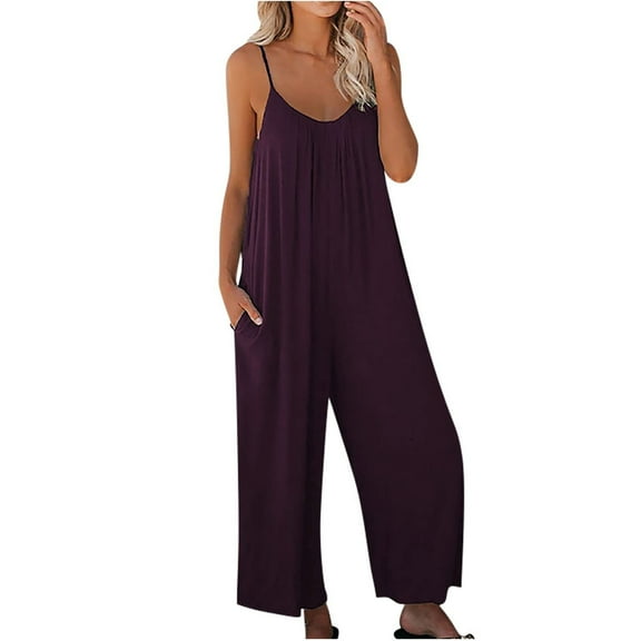 Women’s Wide Leg Jumpsuit Sleeveless V Neck Adjustable Straps Rompers Overalls 2025 Casual Loose Summer Outfits
