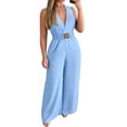 thumbnail image 1 of Women's Wide Leg Jumpsuits, Dressy Summer V Neck Sleeveless Romper One Piece Business Casual Outfits, 1 of 5