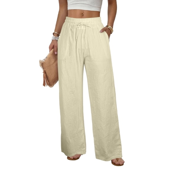 Women's Wide Leg Linen Pants Loose Pants Casual Straight Leg Pants Beach Pants Lightweight for Daily