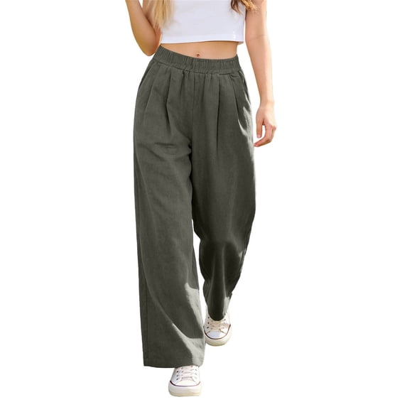 Women's Wide Leg Linen Pants Lounge Outfit Baggy High Waisted Pants Yoga Workout Sweatpants Straight Leg Trousers Office Dress Work Slacks Linen Cotton Blend Pants Solid Color Long Trousers Xl