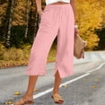 thumbnail image 1 of Women's Wide Leg Loose Capris Pants Drawstring Elastic Waist Side Slit Cropped Boho Trousers with Pockets XXL, 1 of 8