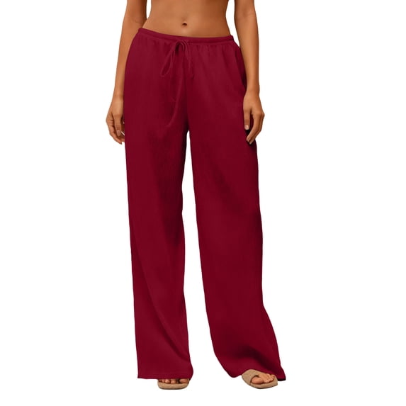 Women's Wide Leg Lounge Pants Elastic Waist Drawstring Casual Loose Trousers with Pockets