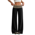 thumbnail image 1 of Women's Wide Leg Lounge Pants High Waisted Fold Over Striped Waistband Stretchy Loose Fit Palazzo Pants for Yoga Daily Wear Daily Travel Office, 1 of 7
