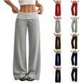 thumbnail image 1 of Women's Wide Leg Lounge Pants High Waisted Fold Over Striped Waistband Stretchy Loose Fit Palazzo Pants for Yoga Daily Wear Daily Travel Office, 1 of 8