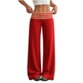 thumbnail image 1 of Women's Wide Leg Lounge Pants High Waisted Fold Over Striped Waistband Stretchy Loose Fit Palazzo Pants for Yoga Daily Wear Daily Travel Office, 1 of 7