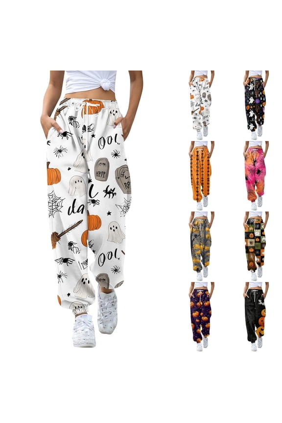 Women's Wide Leg Lounge Pants Yoga Pajamas Halloweens Funny Print Loose Fit Wide Leg Trouser Pants Cozy Pjs Bottoms Lounge Pants