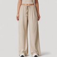 thumbnail image 1 of Women's Wide Leg Lounge Pants with Drawstring Waist and Relaxed Fit for All-Day Comfort - Large, Beige, 1 of 6