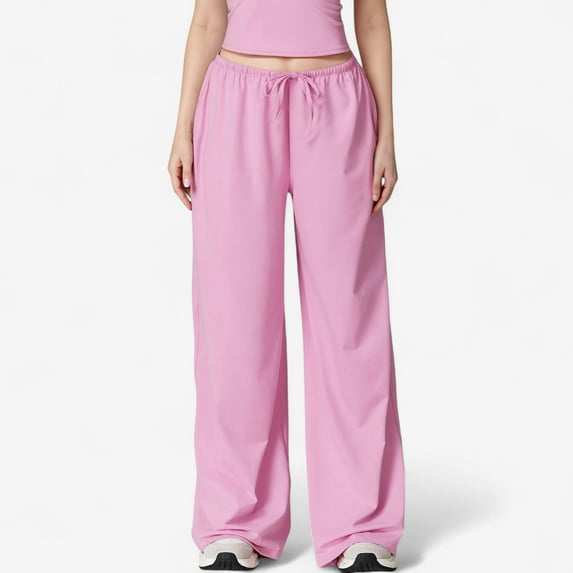 Women's Wide Leg Lounge Pants with Drawstring Waist and Relaxed Fit for All-Day Comfort - Medium, Pink