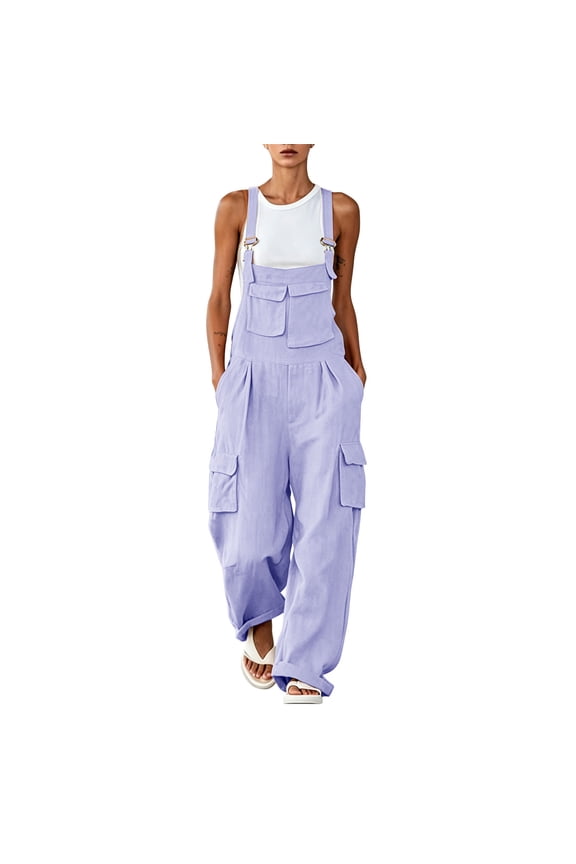 Women's Wide Leg Overalls Adjustable Strap Sleeveless Cargo Jumpsuits Multi Pockets One Piece Romper Workwear Purple, 2XL