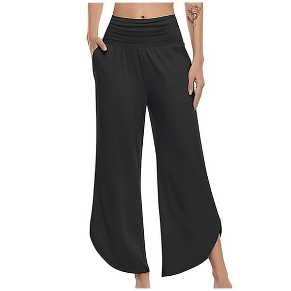 Women's Wide Leg Palazzo Lounge Pants Casual Straight Leg High Waist Stretch Pants Loose Fit Trousers with Pockets