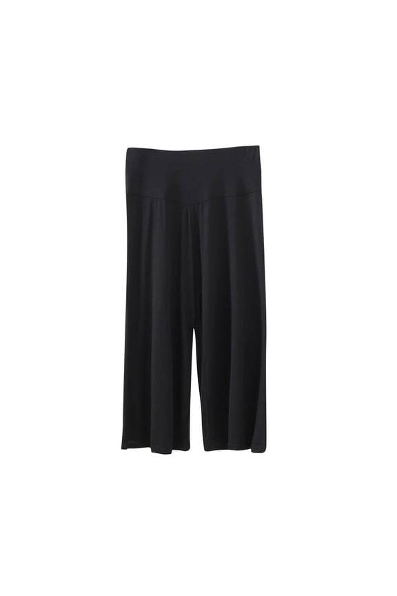 Women's Wide Leg Palazzo Pant Lounge Cropped Pants with Pockets Summer Light Weight Comfy Pajama Yoga Capri Pants Black