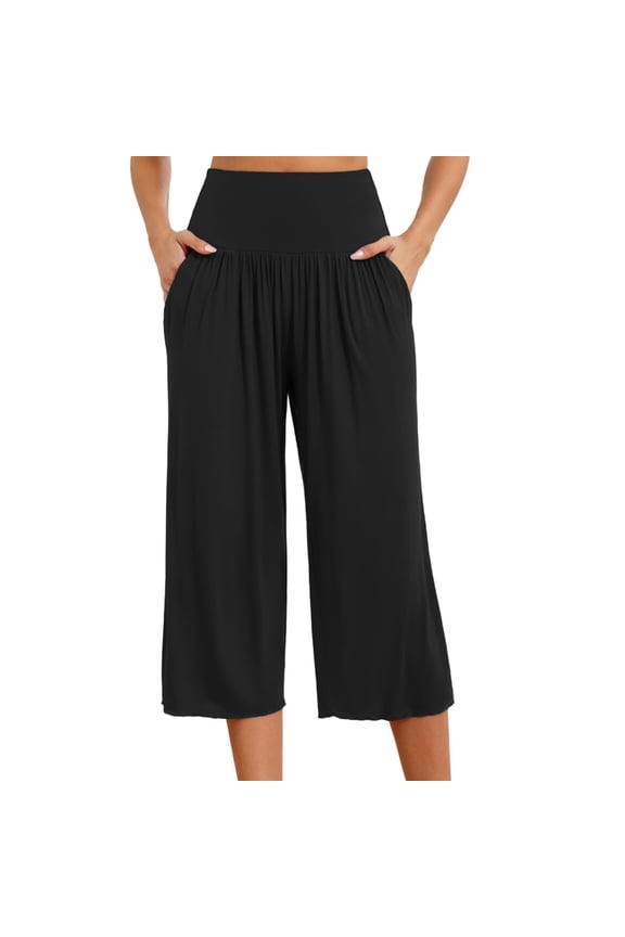Women's Wide Leg Palazzo Pant Lounge Cropped Pants with Pockets Summer Light Weight Comfy Pajama Yoga Capri Pants