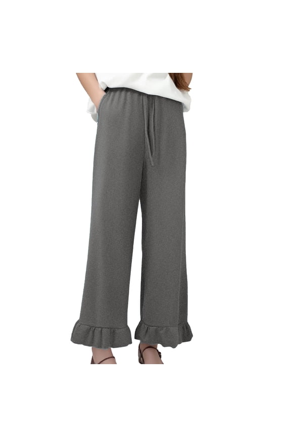 Women's Wide Leg Palazzo Pants Drawstring Elastic High Waist, Ruffle Hem, with Pockets, Comfortable and Stylish for All Seasons