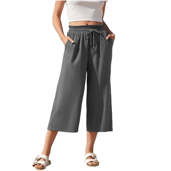 Women's Wide Leg Palazzo Pants Dressy Casual Gaucho Pants 2026 Causual Elastic Waist with Pockets