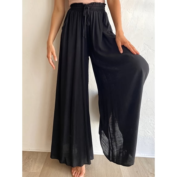 Women's Wide Leg Palazzo Pants, Flowy Ruffle Solid Pants - Comfortable, Breathable Fabric - For Casual & Formal Occasions - Perfect Gift for Women