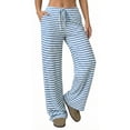 thumbnail image 1 of Women’s Wide Leg Palazzo Pants High Waisted Striped Knit Lounge Pants Elastic Waist Drawstring Casual Pajama Trousers, 1 of 8