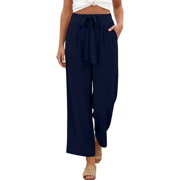 Women's Wide Leg Palazzo Pants Summer High Waist Flowy Loose Casual Lounge Trousers Beach Travel Vacation Outfits