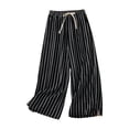 thumbnail image 1 of Women's Wide Leg Pants BWASD Flowy Loose Striped Sweatpants Retro Casual Adjustable Baggy Lightweight Trousers Black M-4XL Lounge Travel Summer Outfits 2026, 1 of 3