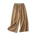thumbnail image 1 of Women's Wide Leg Pants BWASD Flowy Loose Striped Sweatpants Retro Casual Adjustable Baggy Lightweight Trousers Khaki M-4XL Lounge Travel Summer Outfits 2026, 1 of 3