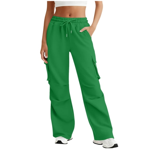 Women's Wide Leg Pants Bundle Foot Elastic Waist Drawstring with Pockets