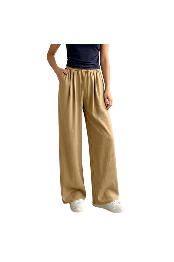 Women’s Wide Leg Pants Business Casual Slacks Elastic High Waist, Breathable Flowy Palazzo Fit, with Pockets, Drawstring, Comfortable Teacher Pants,Office Fall Workwear