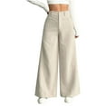 thumbnail image 1 of Women's Wide Leg Pants Button Zipper Palazzo Solid Color Trousers Casual Loose Corduroy Pants With Fake Pockets (S, Beige), 1 of 7