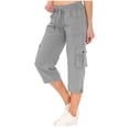 thumbnail image 1 of Women's Wide Leg Pants Cargo Capris Summer Casual Drawstring Capris With Pockets Wide Leg Cropped Outdoor Hiking Stretch Dress Casual Flowy Palazzo Pants Women, 1 of 4