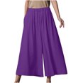 thumbnail image 1 of Women's Wide Leg Pants Casual Cotton Linen Elastic Waist Solid Loose Lounge Pants with Pockets Fashion Yoga Sport Swing Palazzo Trousers(XL,Purple), 1 of 5