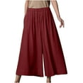 thumbnail image 1 of Women's Wide Leg Pants Casual Cotton Linen Elastic Waist Solid Loose Lounge Pants with Pockets Fashion Yoga Sport Swing Palazzo Trousers(XXL,Wine), 1 of 5