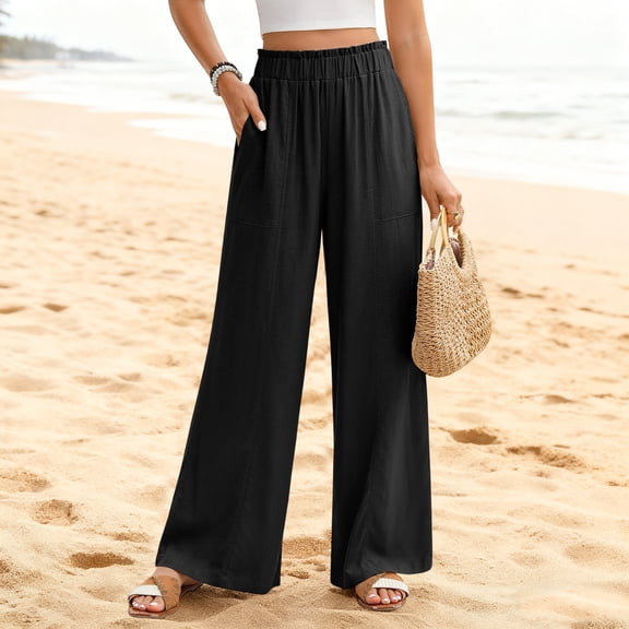 Women's Wide Leg Pants Casual High Waisted Slacks Straight Pants Palazzo Trousers with Pockets