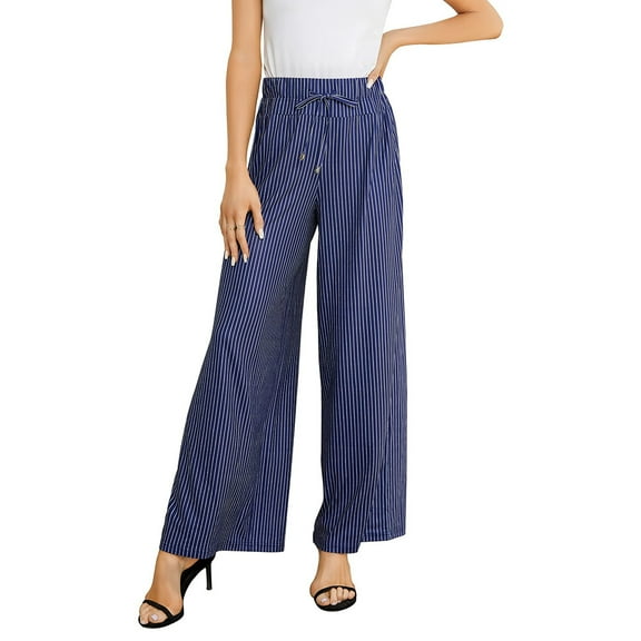 Women's Wide Leg Pants Casual Palazzo Summer Flowy Pants Elastic High Waist Lounge Drawstring Long