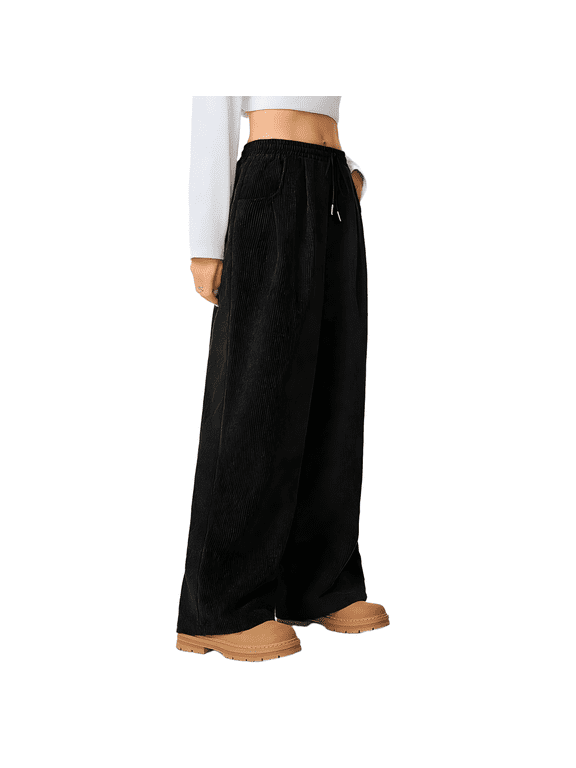 Women's Wide Leg Pants Corduroy High Waist Barrel Palazzo Pants Comfy Baggy Trousers