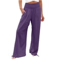 thumbnail image 1 of Women's Wide Leg Pants Cotton Linen Loose Casual High Waisted Solid Color Trousers Lightweight Breathable Thin Pant with Pockets Purple XXL, 1 of 9