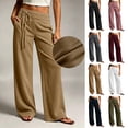 thumbnail image 1 of Women's Wide Leg Pants Double Layer Elastic Waist with Front Drawstring,Loose Trousers Side Pockets,Trends Casual Fall Travel Work Outdoor Daily Wear,Beige,XXL, 1 of 7