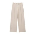 thumbnail image 1 of ZQUUVOU Women's Wide Leg Pants Early Fall Double Waist Tie Casual Pants With Pockets Beige, 1 of 7