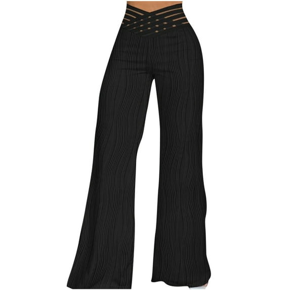 ZQUUVOU Women's Wide Leg Pants Elastic Waist Solid Color High Waisted Elasticated Trouserhigh Waisted Elasticated Trouser Black