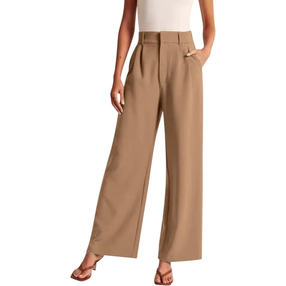 Women's Wide Leg Pants Elegant Drapey Office Work Business Commuting Solid Color High-Waisted Pant Comfy Loose Loung Pants