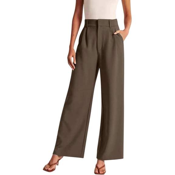 Women's Wide Leg Pants Elegant Drapey Office Work Business Commuting Solid Color High-Waisted Pant Comfy Loose Loung Pants