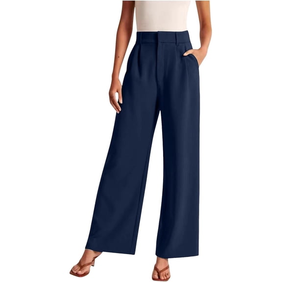 Women's Wide Leg Pants Elegant Drapey Office Work Business Commuting Solid Color High-Waisted Pant Comfy Loose Loung Pants
