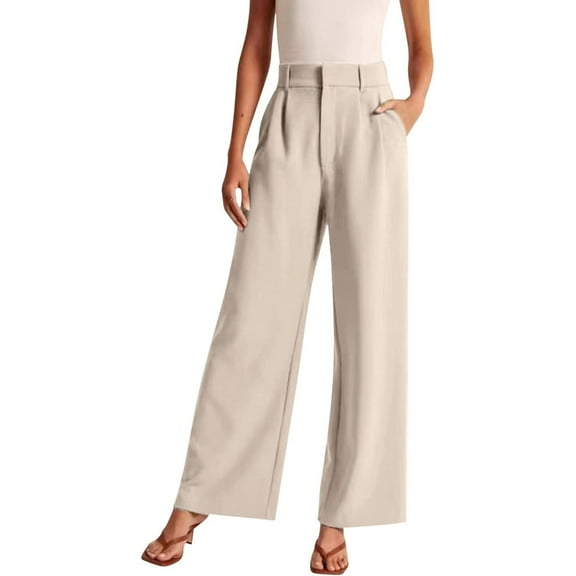 Women's Wide Leg Pants Elegant Drapey Office Work Business Commuting Solid Color High-Waisted Pant Comfy Loose Loung Pants