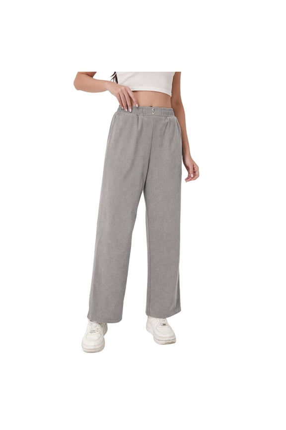 Women's Wide Leg Pants Fashion Solid Elastic Waist Pocket Sport Pants Outdoor Hiking Walking