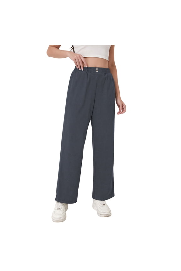 Women's Wide Leg Pants Fashion Solid Elastic Waist Pocket Sport Pants Outdoor Hiking Walking